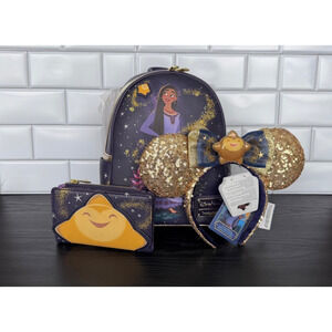 Disney Wish Loungefly Mini Backpack Wallet & Sequin Ears NWT Glow Star Asha